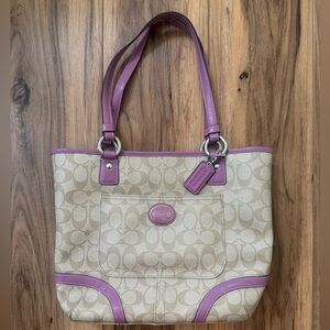 Coach Cream and Purple Tote Bag with Signature Design